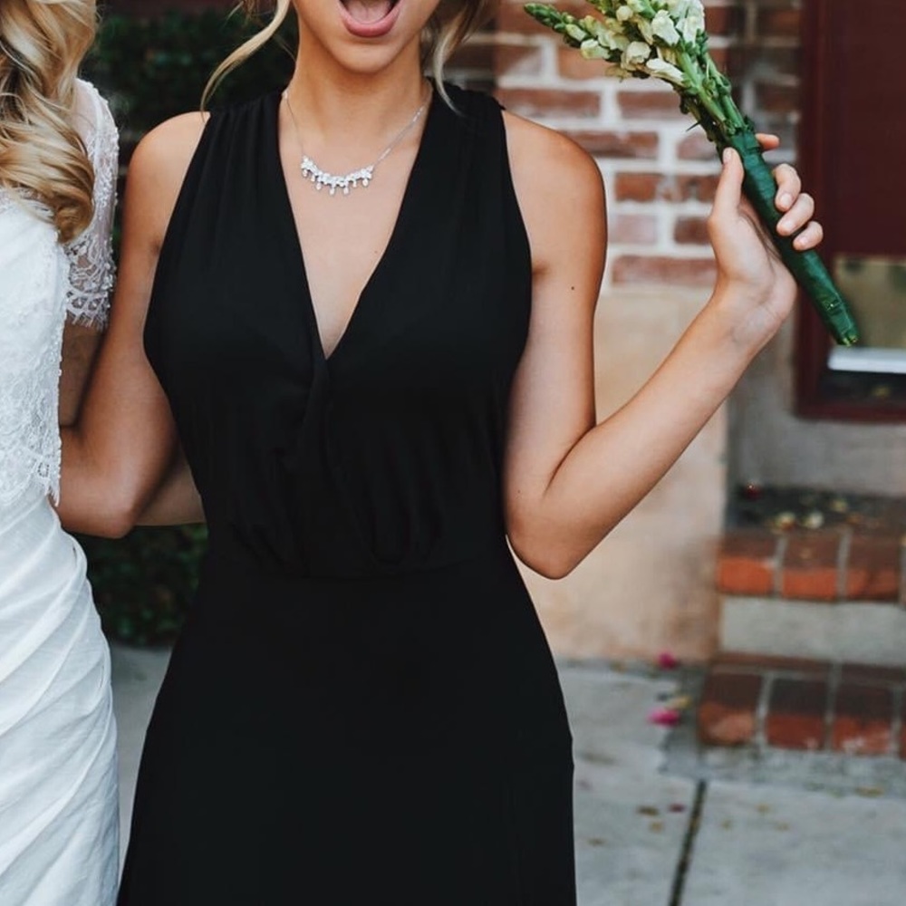 Deep V Black Floor Length Gown or Bridesmaid Dress
